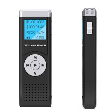 Gazeteci dijital ses kayıt cihazı veya Dictaphone beyaz zemin üzerinde. 3D render