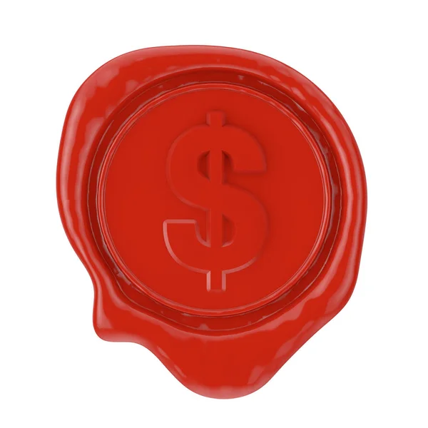 Selo Cera Vermelha Com Sinal Dólar Fundo Branco Renderização — Fotografia de Stock