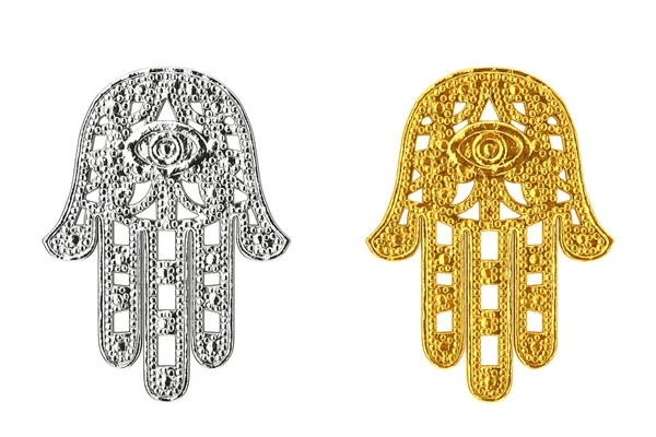 Hamsa Oro Argento Simbolo Dell Amuleto Fatima Sfondo Bianco Rendering — Foto Stock