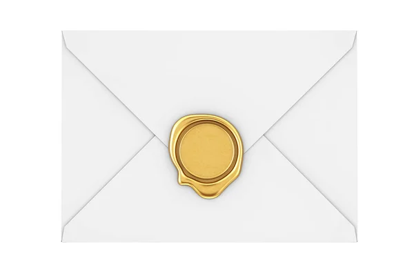 Letter Envelope with Golden Wax Seal on a white background. 3d Rendering