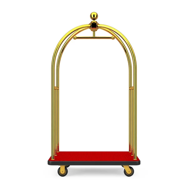 Golden Luxury Hotel Luggage Trolley Cart on a white background. 3d Rendering