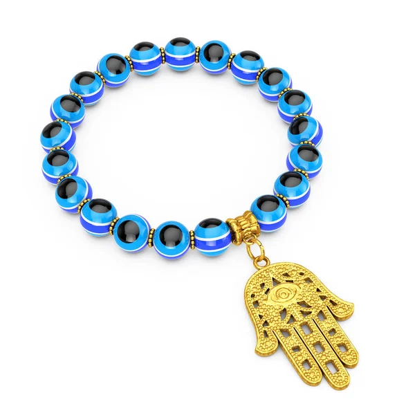 Bracelet Golden Hamsa Hand Fatima Amulet Evil Eye Beads White — Stock Photo, Image