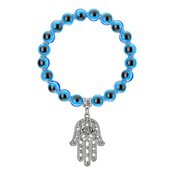 Pulseira Com Prata Hamsa Mão Fátima Amuleto Contas Olho Mal — Fotografia de Stock