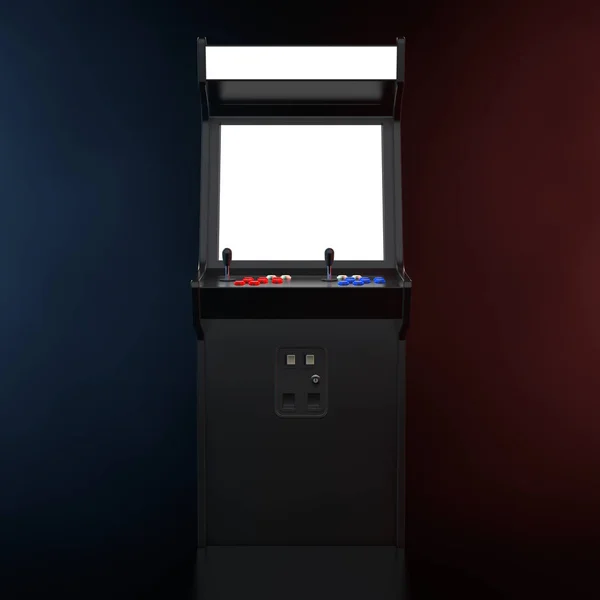 Gaming Arcade Machine Blank Screen Your Design Color Volumetric Light — Stock Photo, Image