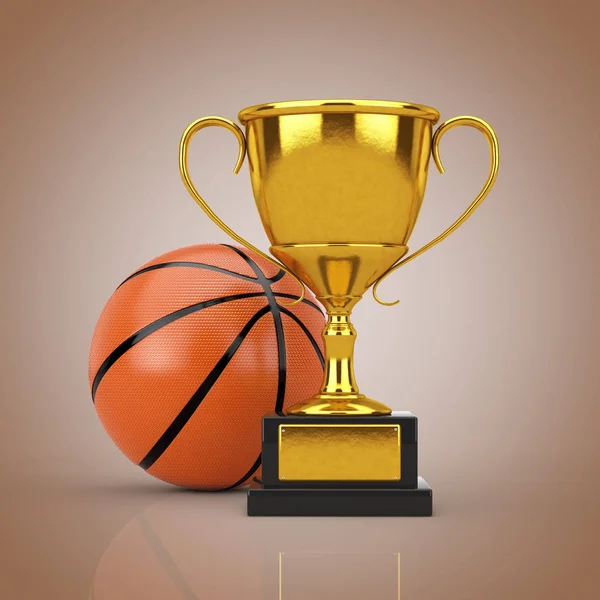 Balle Basket Près Golden Award Trophy Cup Extrême Gros Plan — Photo