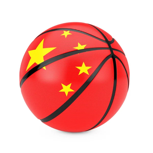 Balle Basket Avec Drapeau Chine Sur Fond Blanc Rendu — Photo