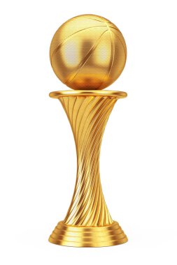 Basketbol Ödülü kavramı. Altın ödül kupa basketbol top beyaz zemin üzerinde. 3D render. 