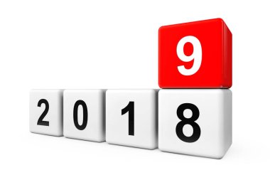 Blok yıl 2018-2019 beyaz bir arka plan üzerinde geçiş ile. 3D render