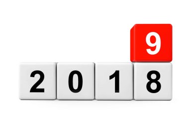 Blok yıl 2018-2019 beyaz bir arka plan üzerinde geçiş ile. 3D render