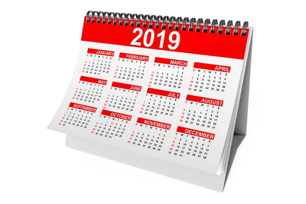 2019 Año Calendario Escritorio Sobre Fondo Blanco Renderizado — Foto de Stock