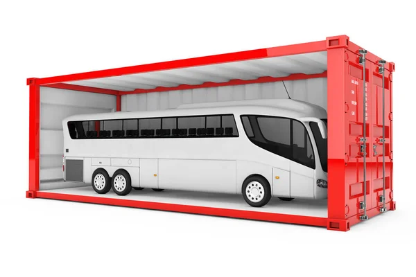 Big White Coach Tour Bus Conteneur Expédition Rouge Avec Paroi — Photo