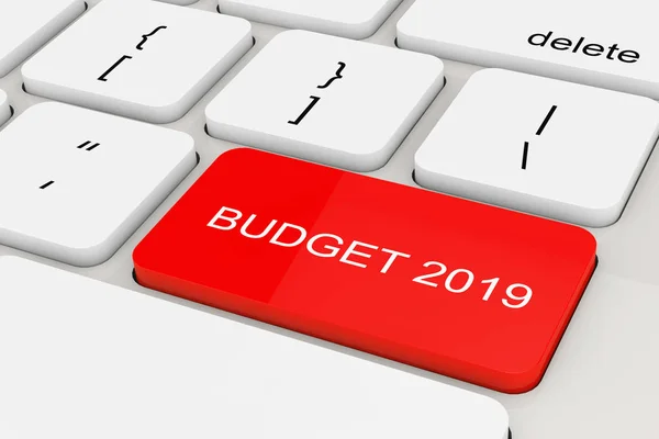 Κόκκινο Προϋπολογισμού 2019 Κλειδί Ακραίες Closeup Λευκό Πληκτρολόγιο Rendering — Φωτογραφία Αρχείου