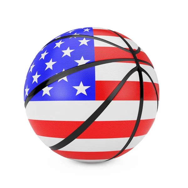 Bola Basquete Com Bandeira Dos Eua Fundo Branco Renderização — Fotografia de Stock