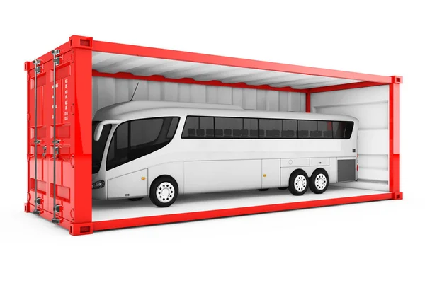 Grote Witte Coach Tour Bus Red Shipping Container Met Zijwand — Stockfoto