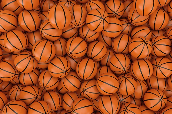 Mucchio Orange Basketball Ball Sfondo Estremo Primo Piano Rendering — Foto Stock