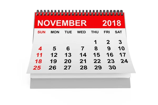 Календарь 2018 Года Ноябрь Календарь Белом Фоне Рендеринг — стоковое фото