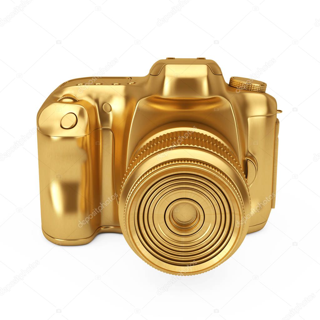 Photography Award Concept. Golden Award Digital Photo Camera on a white background. 3d Rendering. 