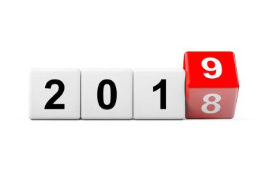 Blocks with the transition from year 2018 to 2019 on a white background. 3d Rendering clipart
