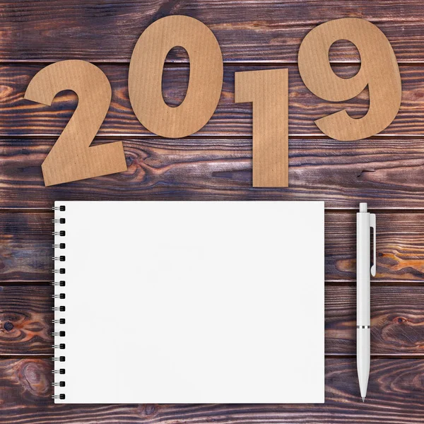 Cardstock Numbers 2019 Happy New Year Sign White Spiral Paper — Stock Photo, Image