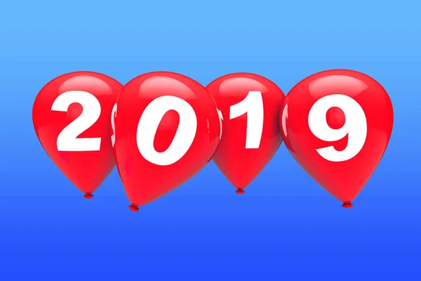 Uuden Vuoden Konsepti Red Christmas Balloons 2019 Kirjaudu Sinisen Taivaan — kuvapankkivalokuva