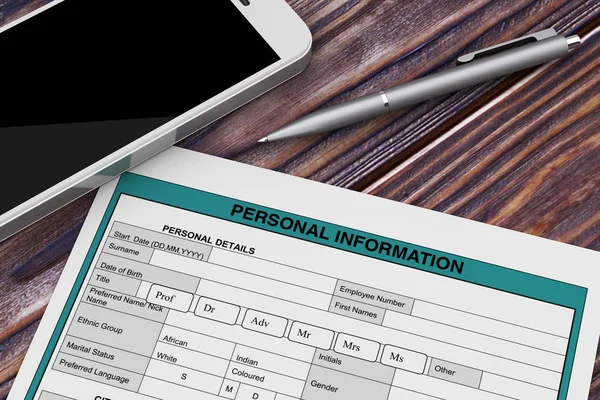 Personal Information Form Mobile Phone Pen Extreme Closeup Rendering — Stock Photo, Image