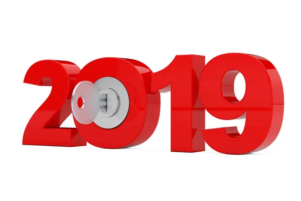 New 2019 Year Sign Key White Background Rendering — Stock Photo, Image