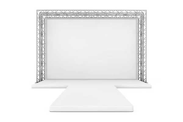 Publicidade Branco Banner Livre Metal Truss Construction System Com Pódio — Fotografia de Stock