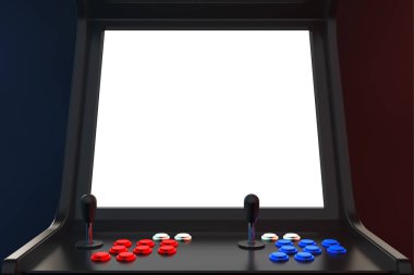 Arcade makinesi Your Tasarım aşırı closeup için boş bir ekran ile oyun. 3D render. 