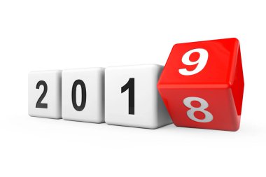 Blocks with the transition from year 2018 to 2019 on a white background. 3d Rendering clipart
