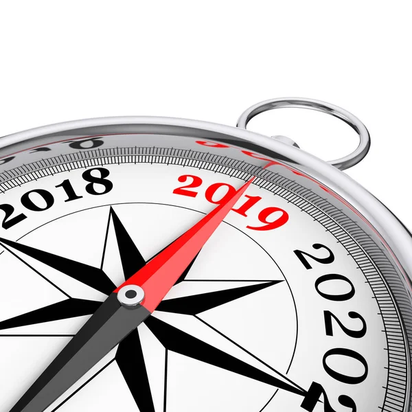 Direction New 2019 Year Conceptual Compass Closeup White Background Rendering — Stock Photo, Image