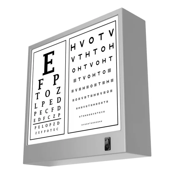 Snellen Eye Chart Test Light Box White Background Rendering — Stock Photo, Image