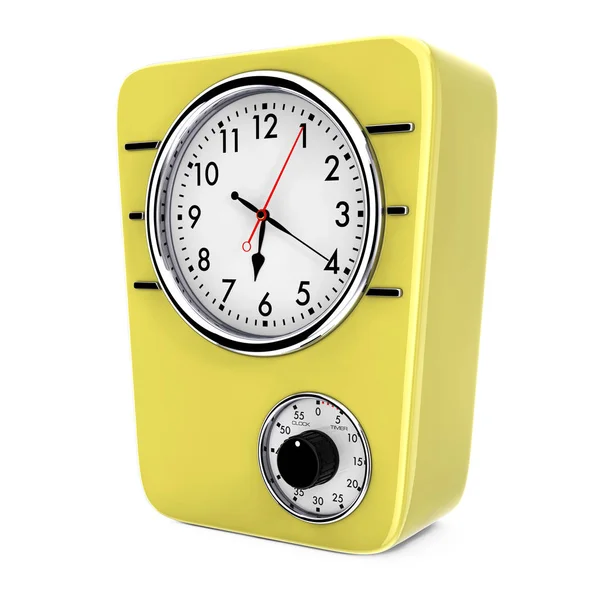 Relógio Cozinha Estilo Retro Com Temporizador Fundo Branco Renderização — Fotografia de Stock