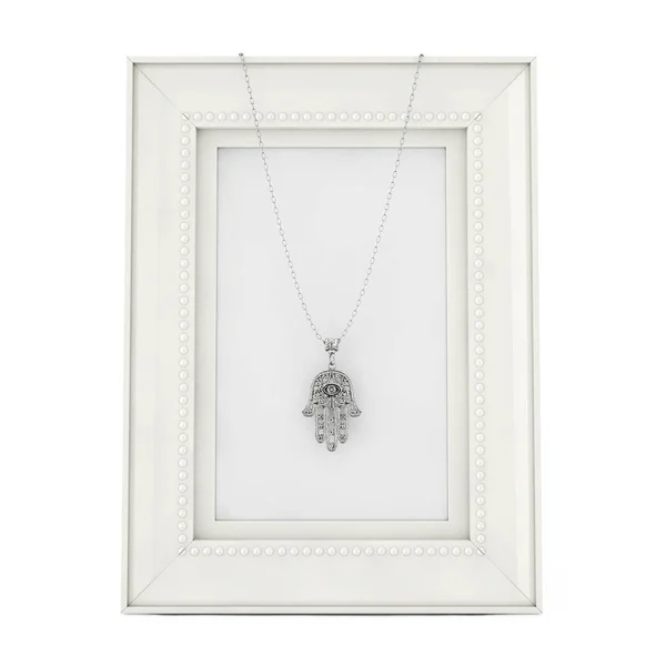 Silver Hamsa Hand Fatima Amulet Coulomb Empty Photo Frame Sobre — Fotografia de Stock