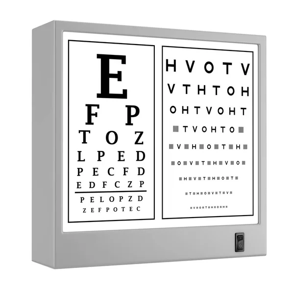 Caixa Luz Snellen Eye Chart Test Fundo Branco Renderização — Fotografia de Stock