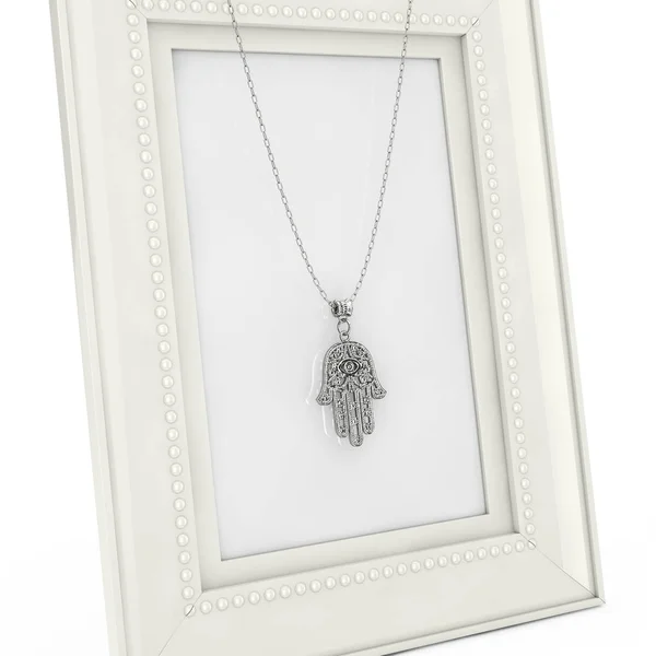 Silver Hamsa Hand Fatima Amulet Coulomb Empty Photo Frame Sobre — Fotografia de Stock