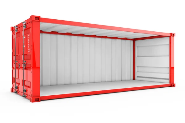 Empty Red Shipping Container Removed Side Wall White Background Rendering — Stock Photo, Image