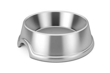 Köpek, kedi ya da diğer Evcil hayvan beyaz bir arka plan üzerinde boş Metal Paslanmaz çelik kase. 3D render