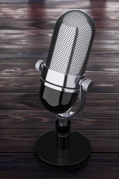 Retro Mikrofon Dřevěný Stůl Extrémní Closeup Vykreslování — Stock fotografie