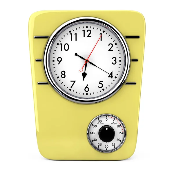 Relógio Cozinha Estilo Retro Com Temporizador Fundo Branco Renderização — Fotografia de Stock