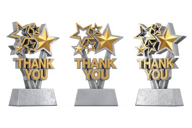 Award Trophy with Golden Thank You Sign on a white background. 3d Rendering  clipart