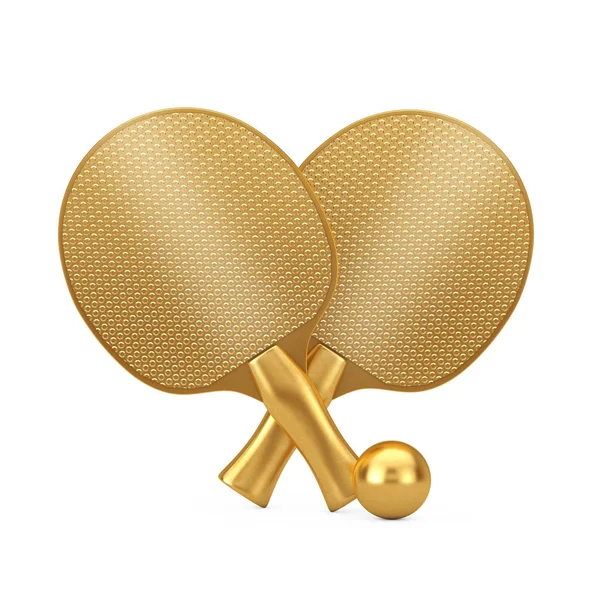 Golden Award Ping Pong Raquetes Tênis Bola Fundo Branco Renderização — Fotografia de Stock