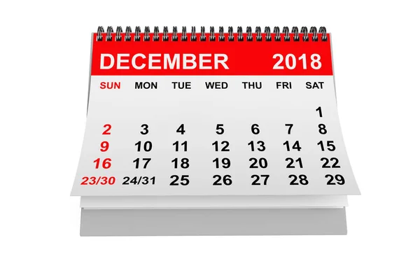 2018 Yıl Takvim Beyaz Bir Arka Plan Üzerinde Aralık Takvim — Stok fotoğraf