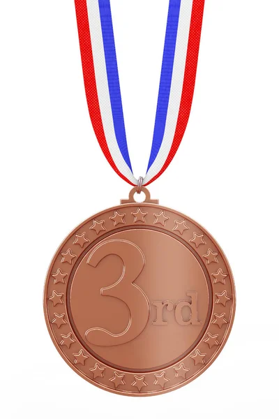 Бронзова Медаль Переможців Третього Місця Стрічкою Білому Тлі Рендерингу — стокове фото