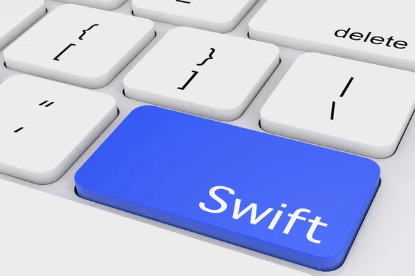 Niebieski Swift Programming Key Skrajny Zbliżenie Klawiatury Biały Renderowania — Zdjęcie stockowe
