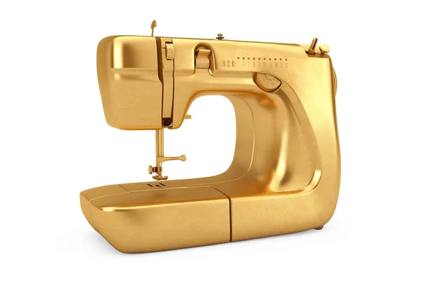 Máquina Costura Moderna Dourada Fundo Branco Renderização — Fotografia de Stock