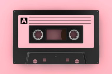 Pembe eski Vintage Audio kaset pembe bir arka plan üzerinde. 3D render 