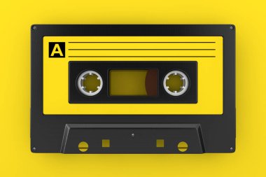 Sarı eski Vintage Audio kaset sarı bir arka plan üzerinde. 3D render 