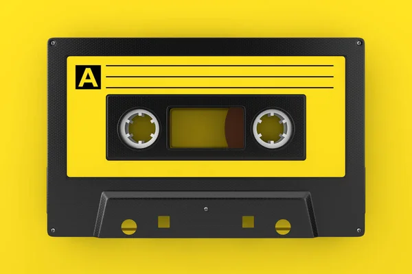 黄色的老式复古音频盒磁带上的黄色背景 — 图库照片