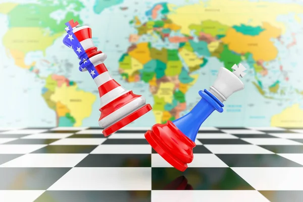 Ons Amerika Rusland Koningen Schaken Vechten Een Schaakbord Extreme Close — Stockfoto