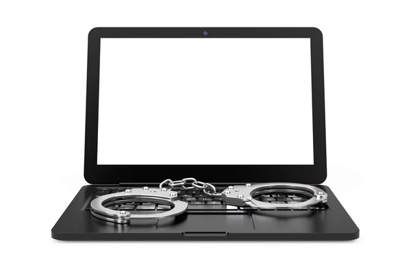 Laptop Com Algemas Fundo Branco Renderização — Fotografia de Stock
